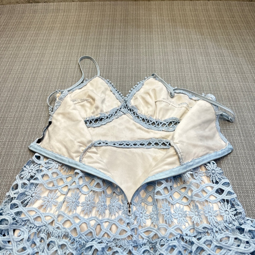 Fairycore Babydool Blue Crochet Lace Dress size Medium‎ Tiered Feminine Romantic - Picture 5 of 10